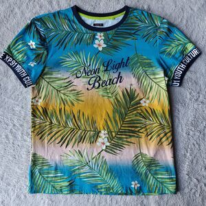 XIOS Tropical T-shirt Men's XL Hawaiian Overall Print Colorful Beach 90s Miami